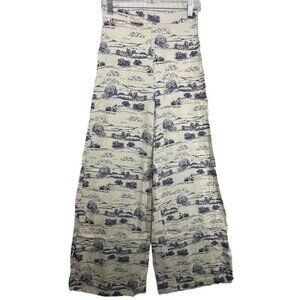 Nasty Gal Womens Pants Sz 4 Ivory/Blue Toile de Jouy Wide-Leg Palazzo Pull-On